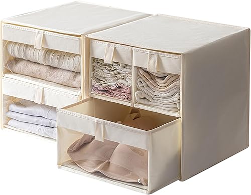 Organizador de cajones plegable para ropa  Contenedores de almacenamiento de tela para tocador o armario, perfecto para camisas, pijamas, pantalones