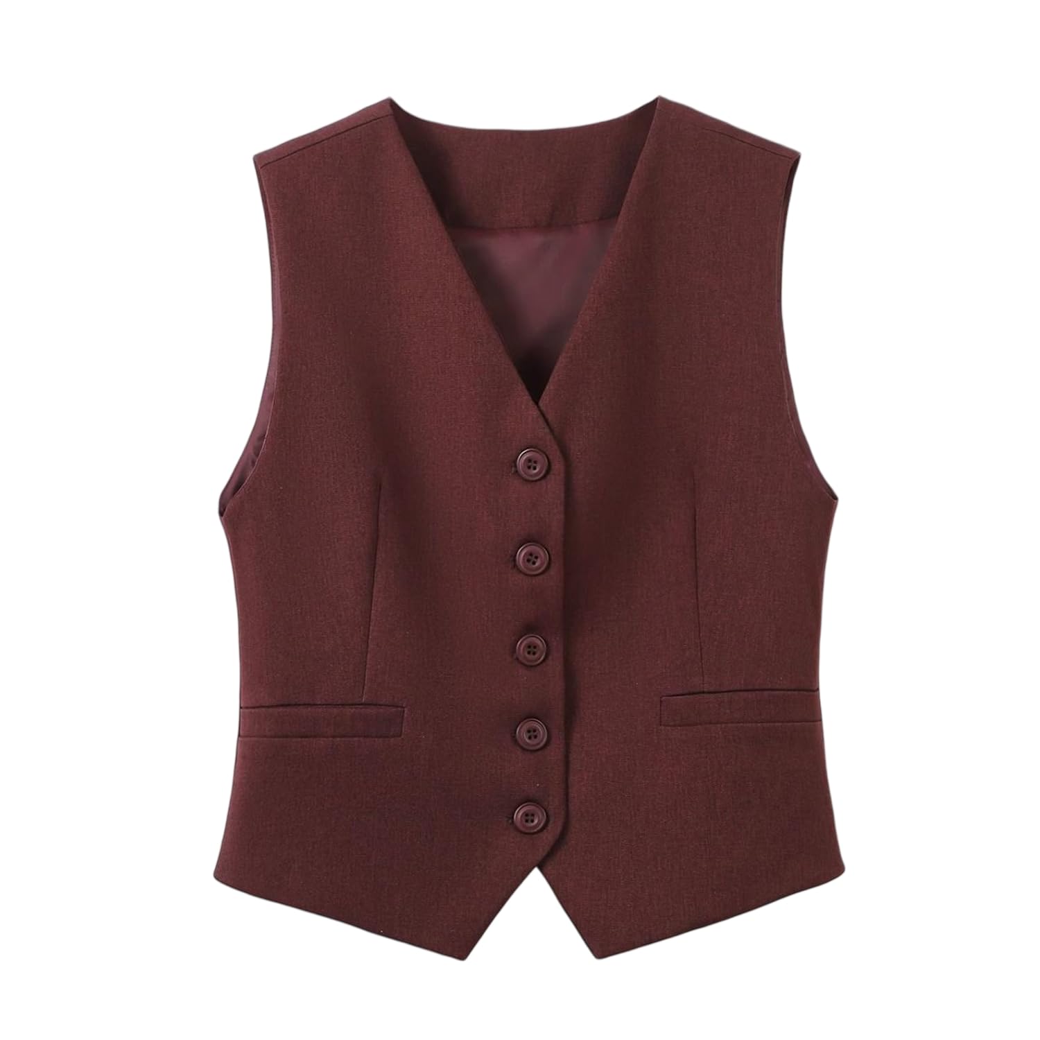 Rwgsnb Women's Burgundy Waistcoat, Suit Waistcoats V-Neck Elegant Summer Blazer Vest Slim Button-Down Sleeveless Suits Blazers Jacket Solid Color Dressy Gilet Tops For Daily Work S