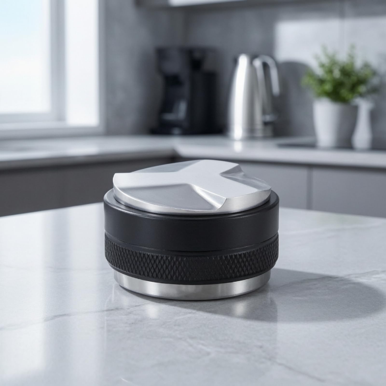 Distributore e Pressino caffè Ergonomico, Modello A Doppia Testa Pesante, Lega di Alluminio con Base in Acciaio Inox 304, Peso Circa 476 G, 58 Mm