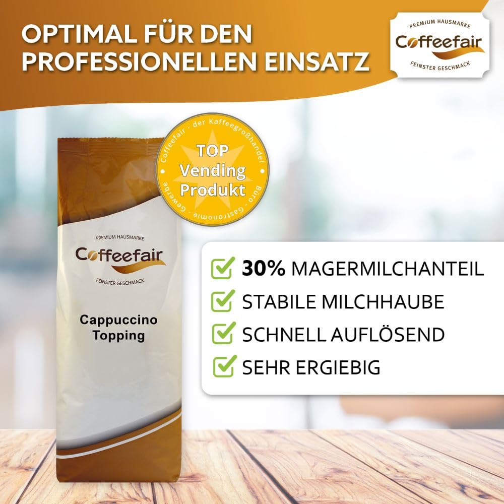 Coffeefair Cappuccino Topping Instant-Milchpulver 10 x 750g, Milchpulver für Kaffee- & Heißgetränkeautomaten, 30% Magermilchanteil, stabiler Milchschaum, ergiebig