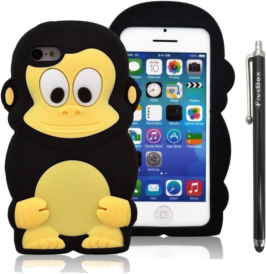 FiveBox 3D Cartoon Cute Monkey Style Soft Silicone Cover Case For Apple iPhone 5C - Black