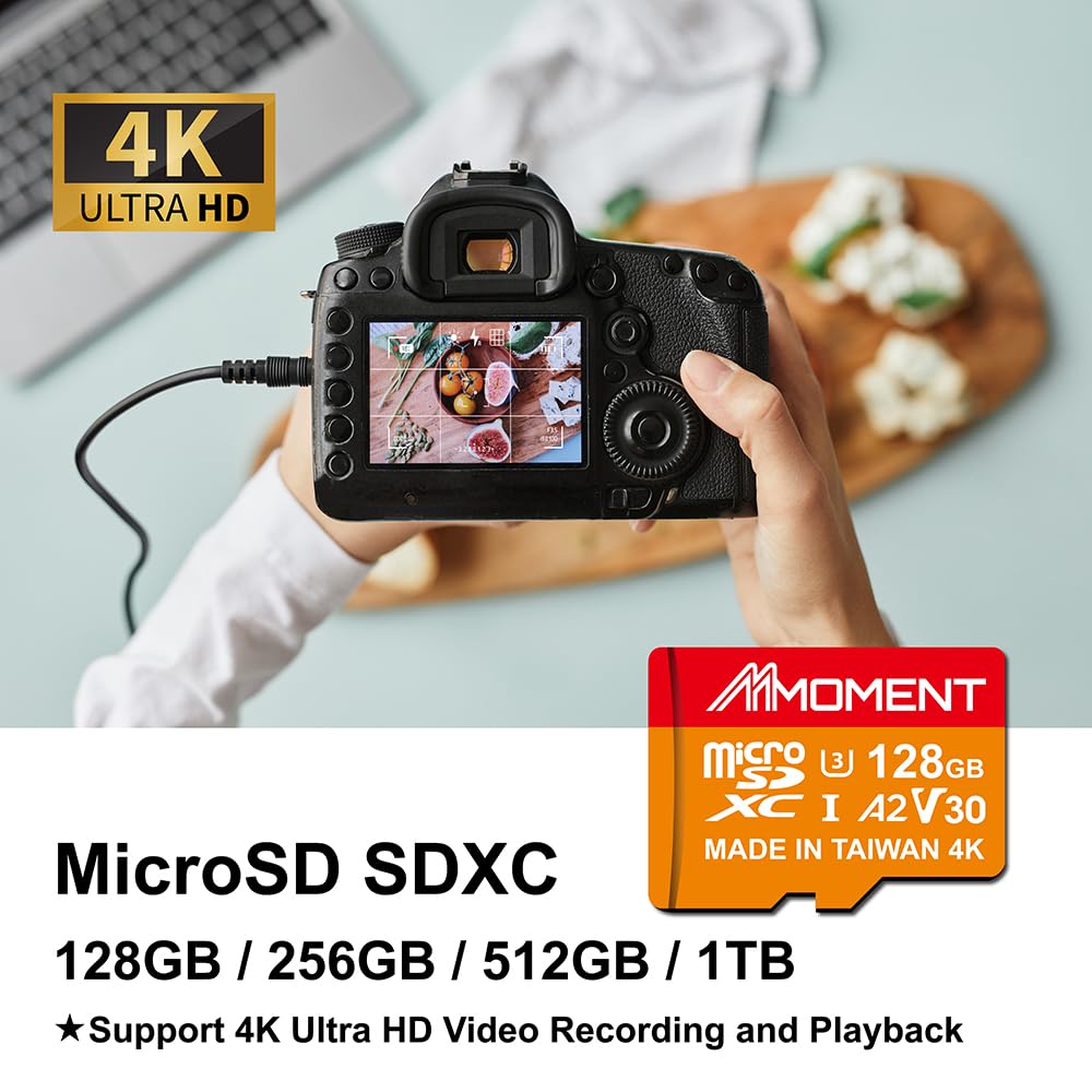 MMOMENT Carte Micro SDXC 128 Go MM23, A2, UHS-I, U3, V30, compatible classe 10, vitesse de lecture jusqu'à 160 Mo/s, vitesse d'écriture jusqu'à 100 Mo/s, adaptateur SD inclus