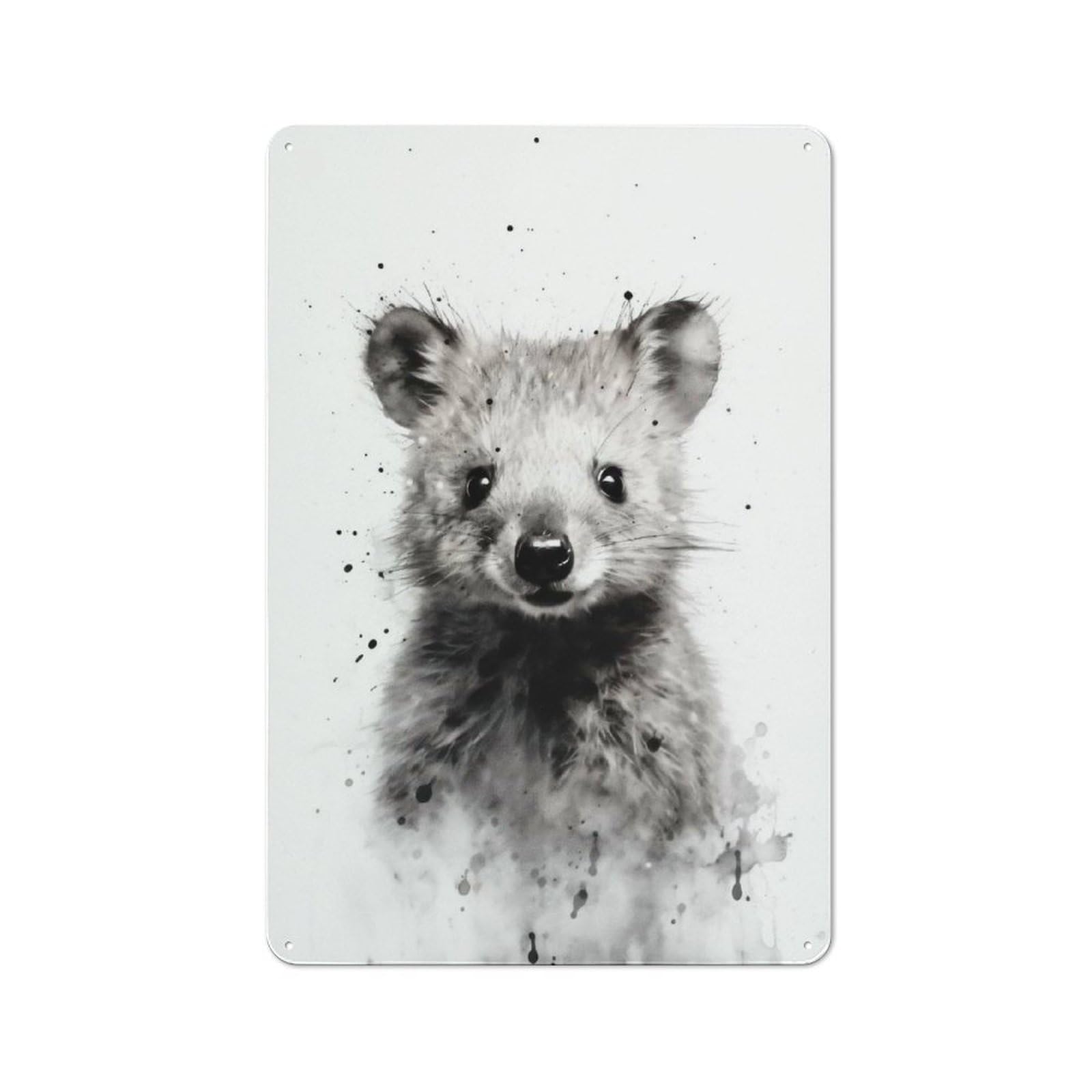 Junmoney Quokka Ink Art Rustic Metal Plaque 30X20cm For Hobby Room Or Studio, For Vintage Wall Decor Fans, For Garage And Workshop Walls