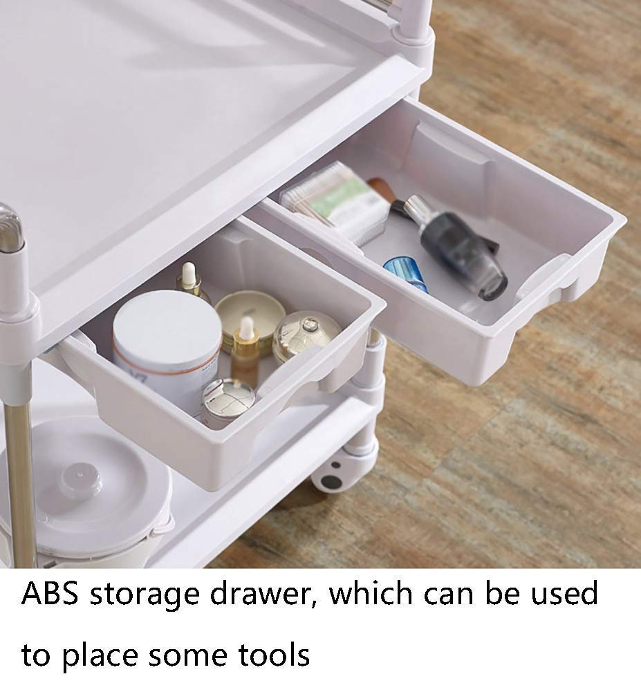Carretilla de Mano móvil para el hogar, Carrito para Equipo de Laboratorio con 2 cajones de ABS, 2 estantes para SPA de Belleza Dental con Ruedas silenciosas(Beige-73X53X90Cm)