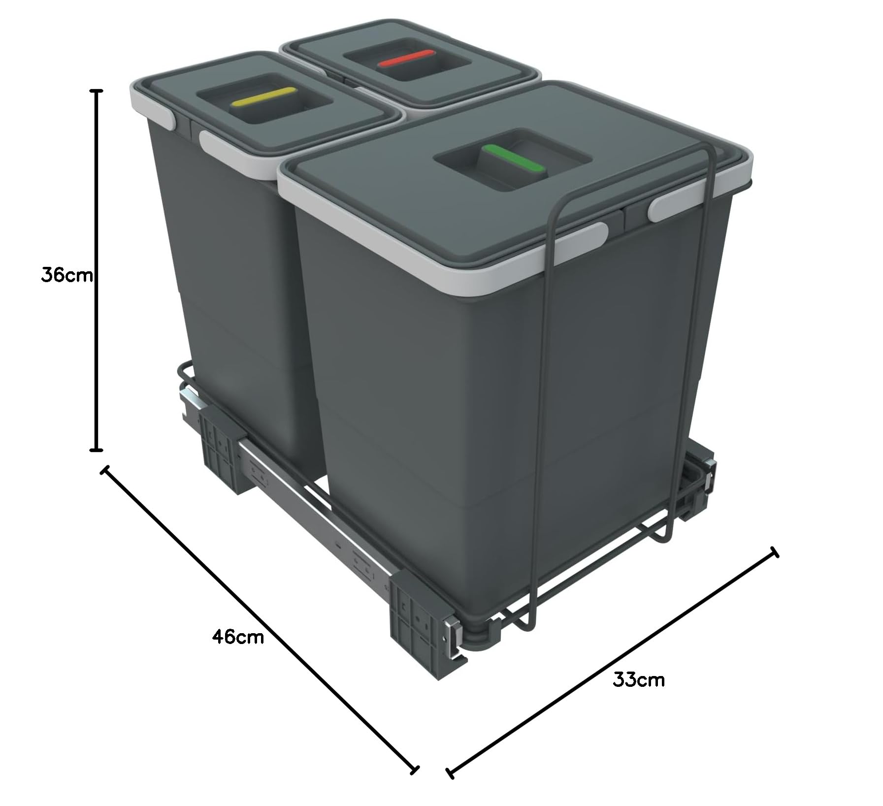 Elletipi PF01 34B1 Abnehmbarer, differenzierter Abfalleimer mit Standfuß, Innenvolumen 18 + 8 + 8 Liter