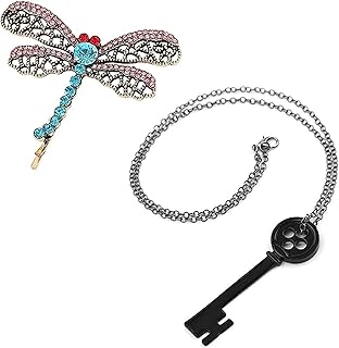 Coraline Key Pendant Necklace Coraline Doll Pins Coraline Dragonfly Hairpin Coraline Cosplay Accessories Set for Men Women