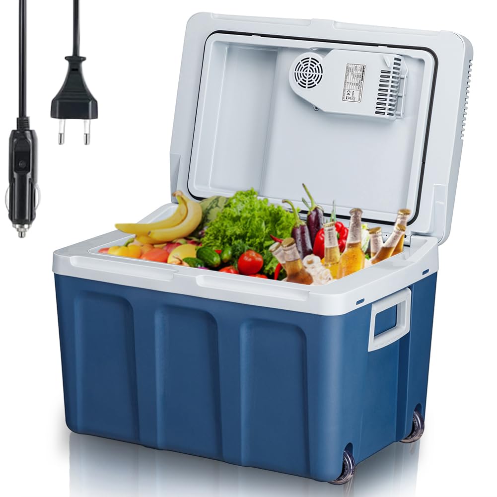Tragbarer Elektro-Kühlschrank für das Auto, 40 Liter, Mini-Kühlschrank mit ergonomischem Griff, Stecker mit 230 V und 12 V, Kalt- und Warmmodus für LKW, Auto, Boot, Camping, Wohnmobil