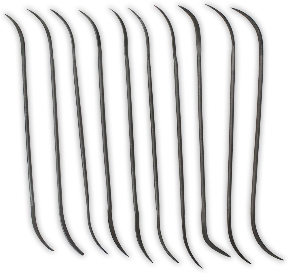 10 Piece Riffler File Set | 7" (17.8 cm) Length Each | Double-Ended | Heat-Treated | Wood, Plastic & Fiberglass | Vinyl Case Included