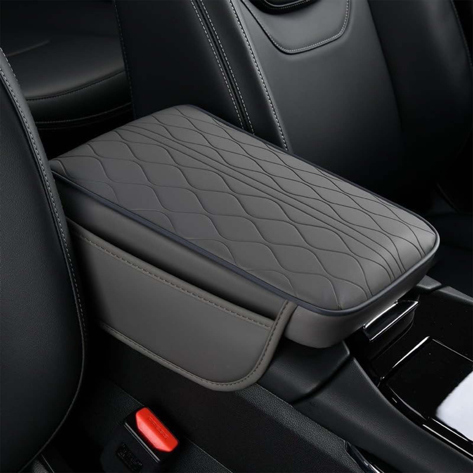 LKILFUWX Car Armrest Cushion, for Ford Capri EV Coupe SUV 2024 2025 Waterproof Wear-Resistant Leather Center Console Cushion Pad with Side Storage Bag Car Accessories,B