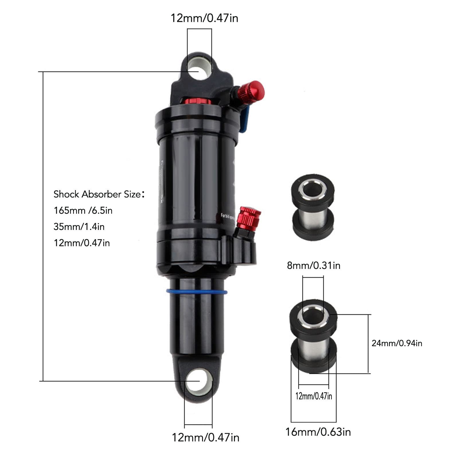 Amortiguador de bicicleta Amortiguador trasero de ciclismo de aleación de aluminio negro con tubos de husillo para bicicleta de montaña Aleación CNC premium de 165 mm Ligero y