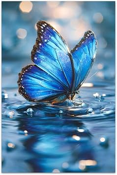 Bvkilrvc Unframed Canvas Prints Wall Art, Beautiful Blue Butterfly Modern Wall Art Painting Gift for Office Living Room Bedroom Home Decoration Painting Unframed 8x12inch