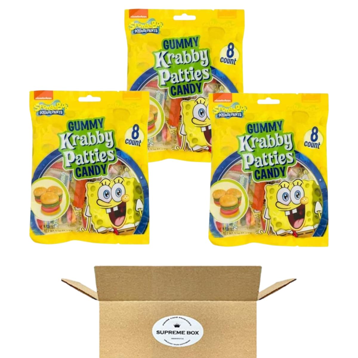 Spongebob Squarepants Gummy Krabby Patties Candy, 2.54 Ounce - Pack of 3 (7.62 oz in total)