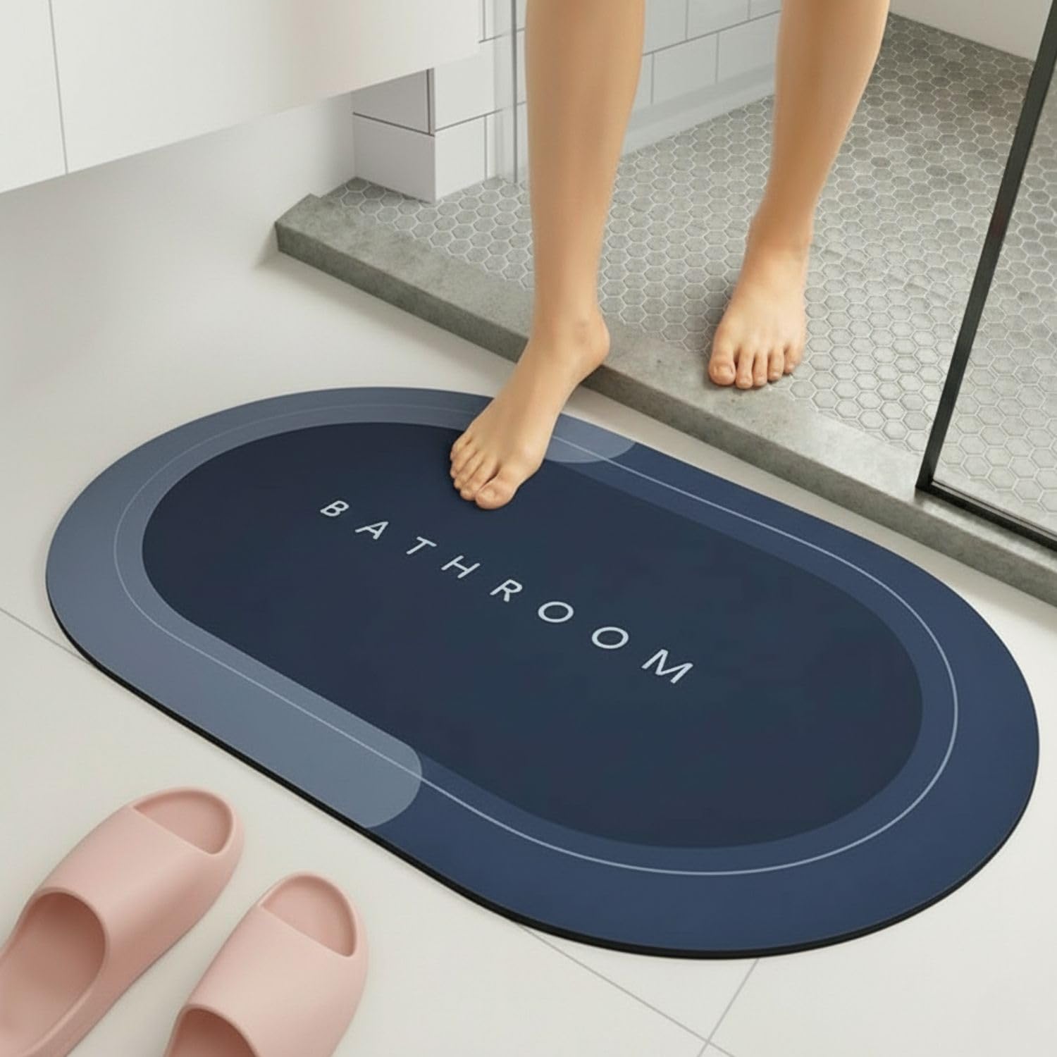 VERVENIX Pack of 1 Quick Dry Soft Water Absorbing Rectangular Bathroom Mat | Anti-Skid & Non-Slip Rubber