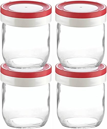 Tribello Tarros Mason de boca ancha de 14 onzas, paquete de 4 tarros de vidrio con tapas herméticas de goma de plástico para preparación de comidas,