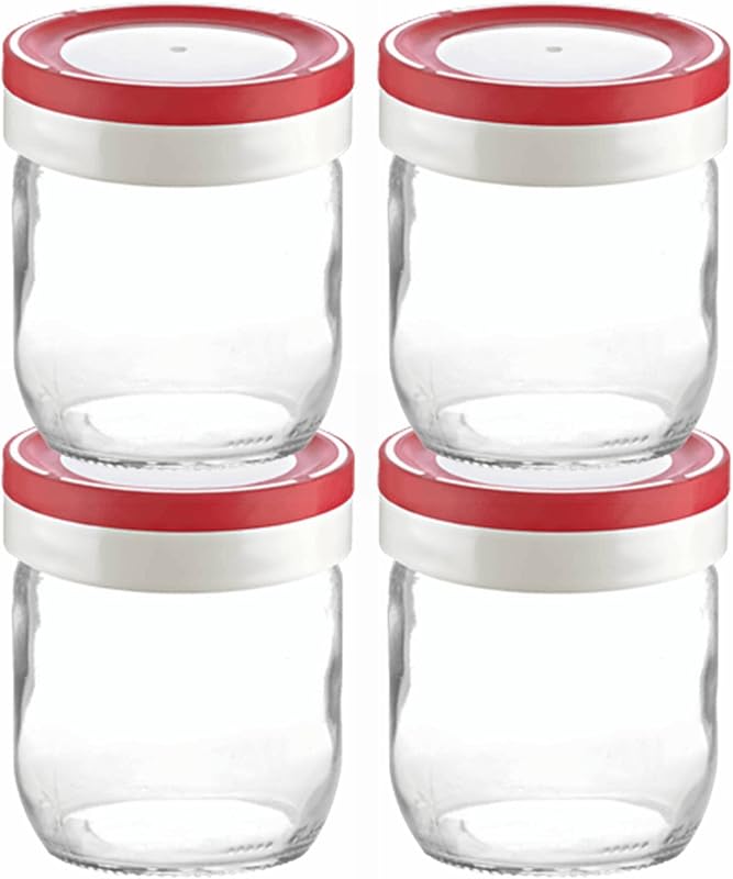 Wide Mouth Mason Jars 14 Oz, 4-Pack Glass Canning Jars Featured With Plastic Rubber Airtight Lids For Meal Prep, Food Storage Overnight Oats, Jelly, Dry Food Canning, and Homemade Yogurt