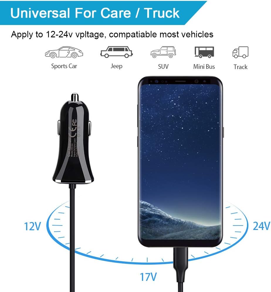 USB Type C Car Charger,Quick Charge 3.4A USB Car Adapter with 3ft Type C Charging Cable for Samsung Galaxy S23 Ultra S22 S21 S20 A10e A20 A50 A51 A52 A70 S10 S9 S8 Plus,Note 20/10,LG G8 G7 V40 V35 V60