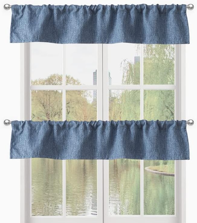 Cenefas para Ventana Paquete de 2, Solo cenefas de cocina, Cortinas Cenefa Opacas con Textura de Lino Estilo de Granja, 104 pulgadas de Ancho (52x10