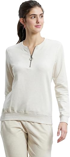 Jockey UL11 Women's Super Combed Cotton Elastane Stretch Melange Sweatshirt with Round Neck Half Zip