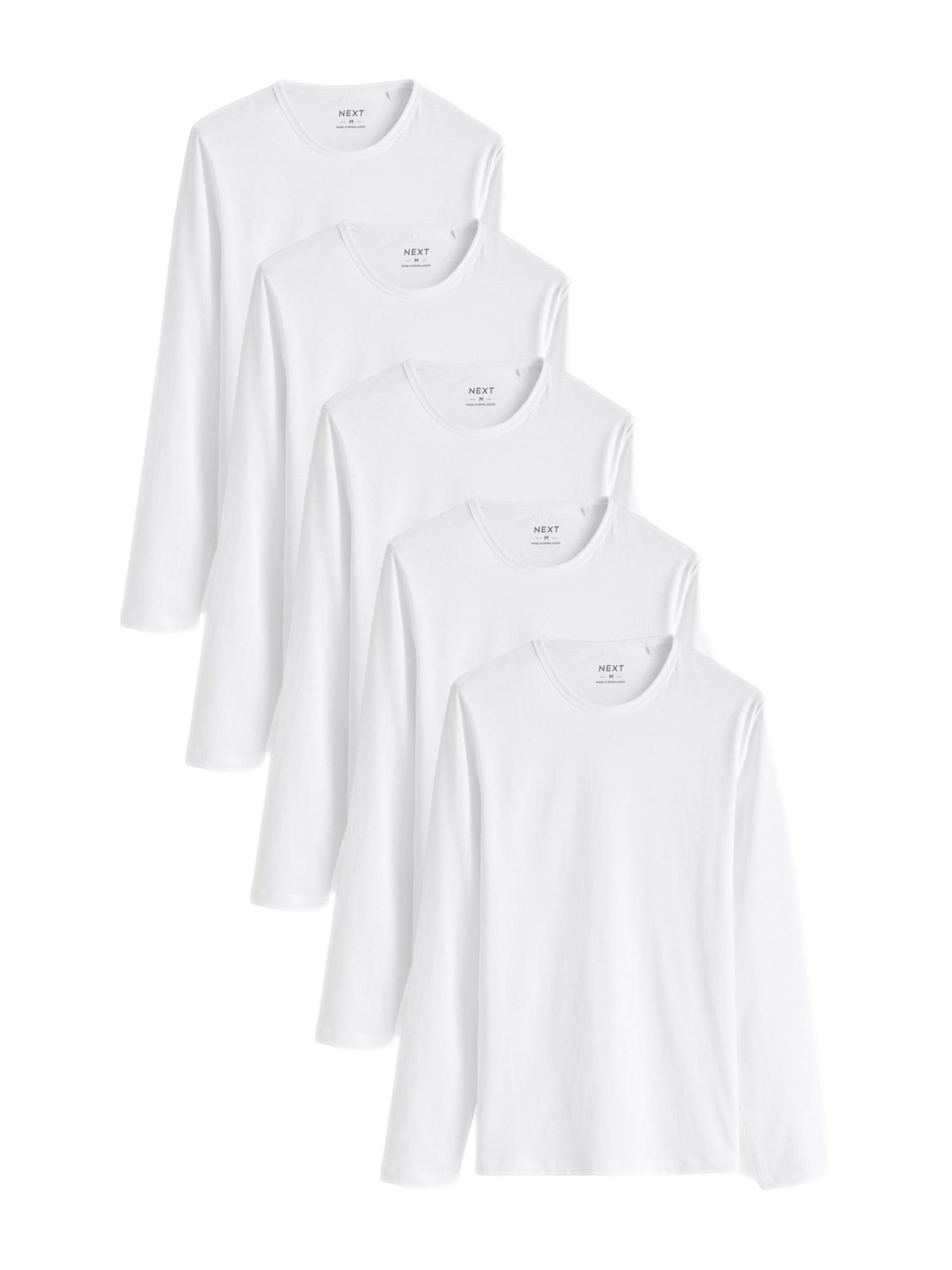 NEXT Herren Drunterzieh-Langarmshirts aus 100% Baumwolle, 5er-Pack Weiß M
