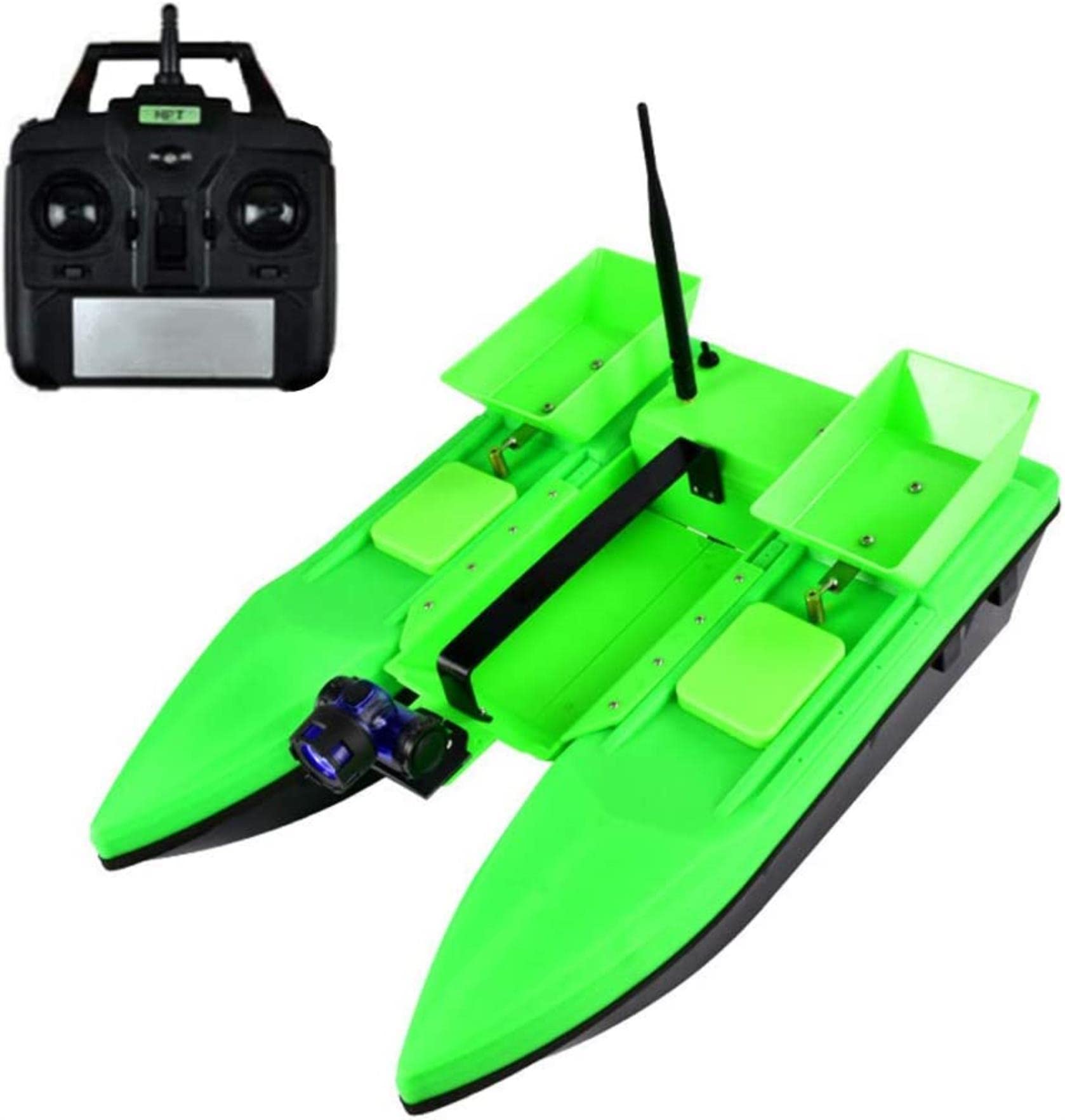 Barco de cebo de pesca de 2.4 GHz RC Crucero fijo Crucero Inalámbrico Barco de cebo de control remoto para el río y el lago Barco de señuelo de 500 m con luz nocturna, carga de 2 kg y motores dobles