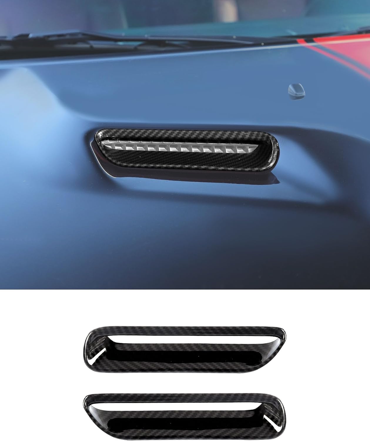 2pcs Hood Scoop Vent Cover Trim Bezel Ring Compatible with Dodge Challenger 2009 2010 2011 2012 2013 2014 Exterior Accessories, Carbon Fiber
