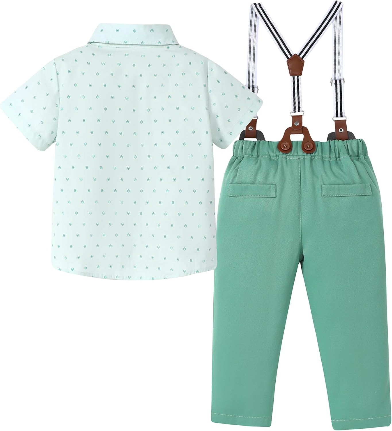 Toddler Boys Semi Formal Outfit 3pcs Sets Short Dress Shirt Suspender Pants Bow Tie for 1-5 Years - Image 5