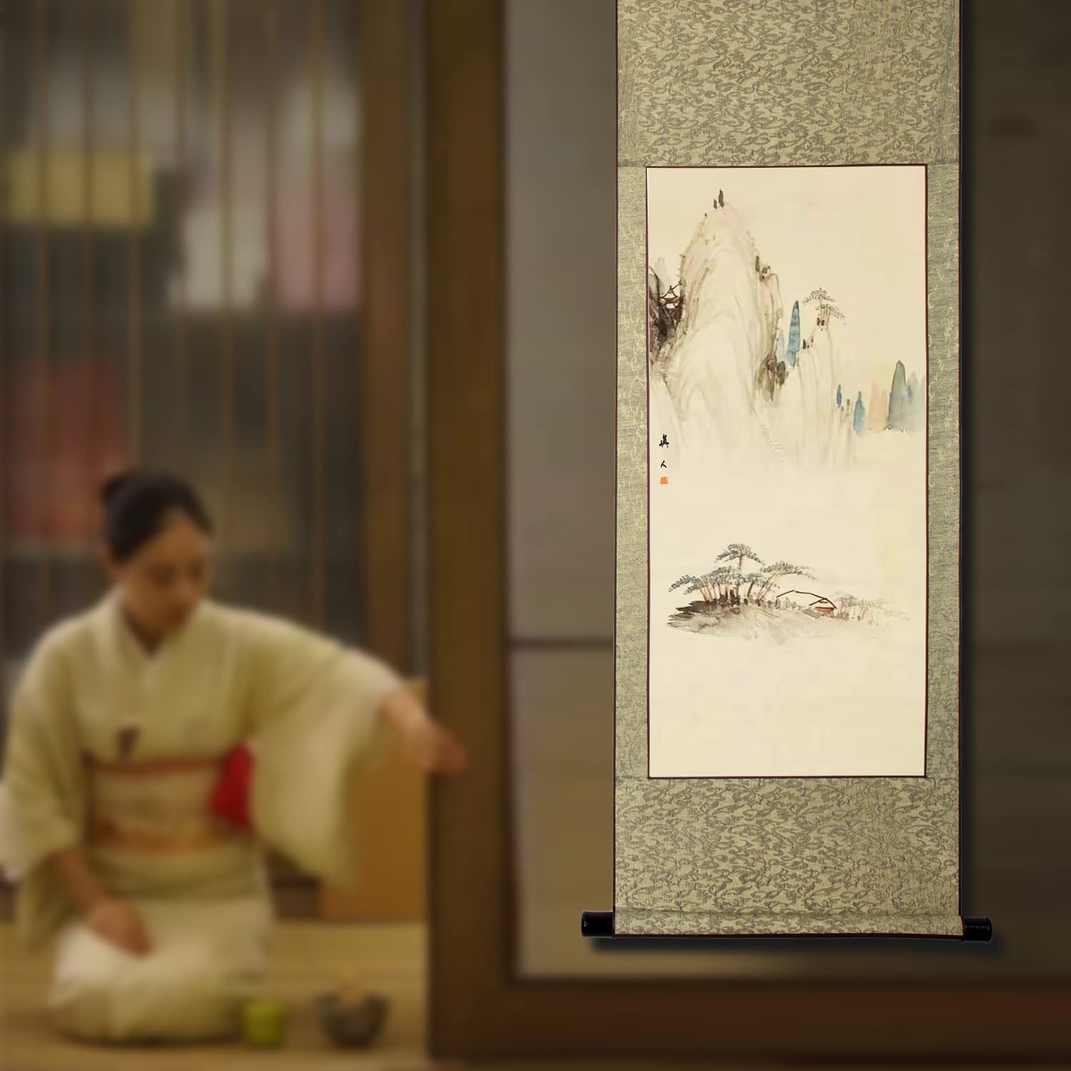 Amazon.co.jp: 画家手描き 掛軸 掛け軸 おしゃれ 水墨山水画 帰隠図