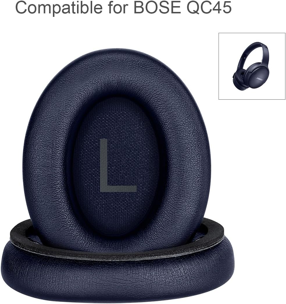 ELZO Replacement Ear Pads for Bose QuietComfort 45 (QC45)/QC SE Headphones, Premium Softer Leather, High-Density Noise Cancelling Foam, Added Thickness, Blue