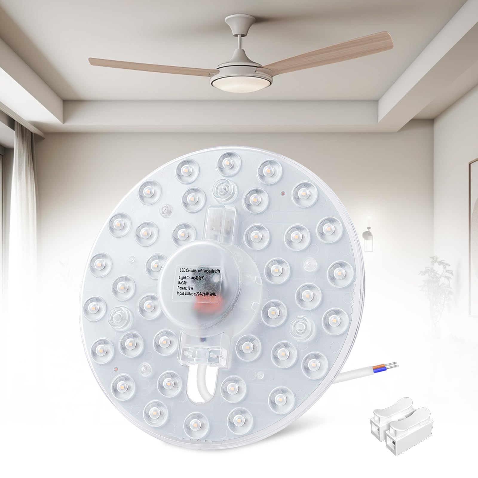 Bonlux 90-110LM/W 4000K 18W Ceiling Fan Light Modification White Light kit, Embedded Ceiling Light LED Panel, Bulb Replacement Circular LED Panel (1-Pack)