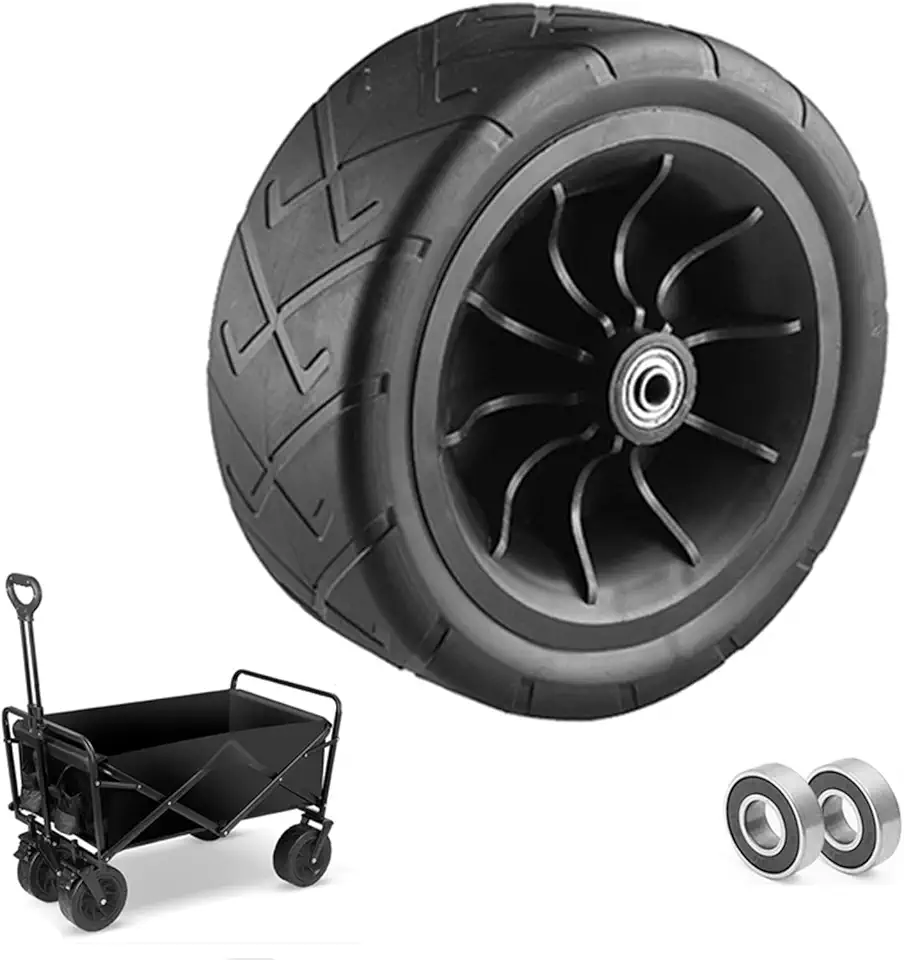 Roda de substituição PU de 20 cm com rolamentos para carrinhos de vagão dobráveis para todos os terrenos — Rotação de 360°, roda de carrinho de jardim resistente, capacidade de carga de 300 kg (preto)