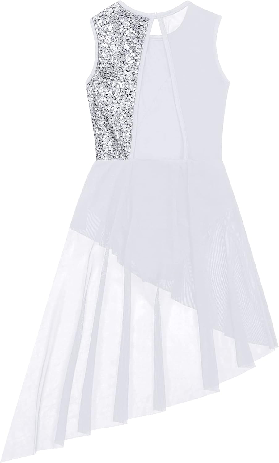 JEATHA Ballet Dress for Kids Girls Lyrical Dance Performance Costume Sequins Splice Mesh Cutout Leotard Dress