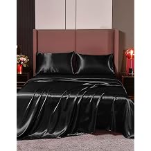 4 Pc Silk Satin Sheets Set | Silk Satin Fitted Sheet | Silk Satin Flat Sheet | Silk Pillowcase | 4 Pc Silk Satin Sheet Set | Hotel Quality Silky Soft Luxurious !!!! Black, Queen