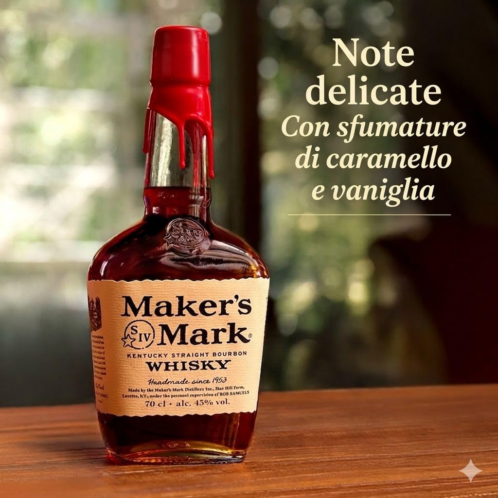 Maker's Mark, Kentucky Straight Bourbon Whisky, bourbon dolce e soft dall'iconica chiusura in cera rossa - bottiglia in vetro da 700ml