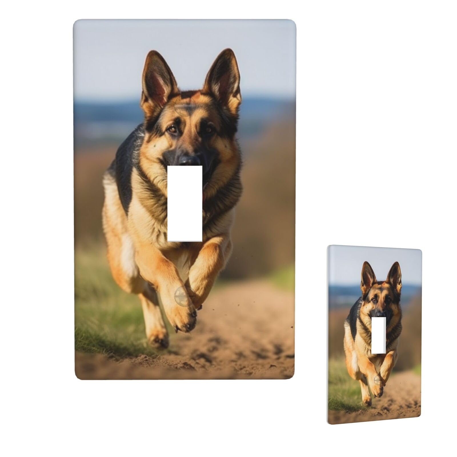Aceprints Running Shepherd Dog 1 Gang Single Toggle Wall Plates, Unbreakable Decorative Light Switch Plate Covers Electrical Switchplate Cover Faceplate For Bathroom Kitchen Decor