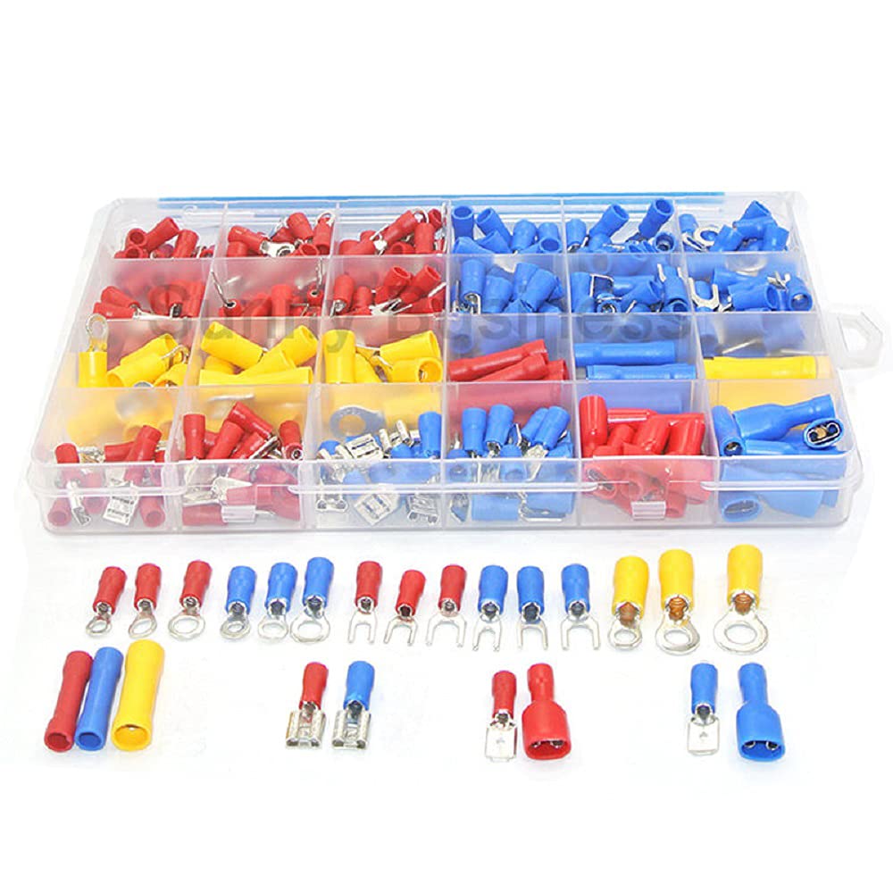 Insulated Wire Electrical Connectors Assortment - Butt, Ring, Spade, Quick Disconnect - Crimp Marine Automotive Cable Terminals (373)