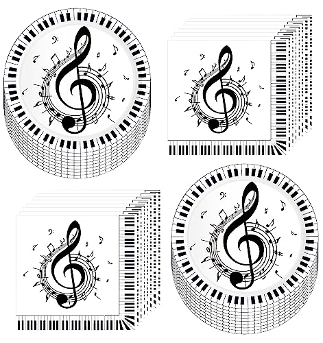 80Pcs Musical Notes Party Supplies Music Plates and Music Note Napkins Party Set,7"Music Notes Paper Plates Music Napkins for Music Theme Karaoke Music Birthday Party Decorations | Serves40 (Music)