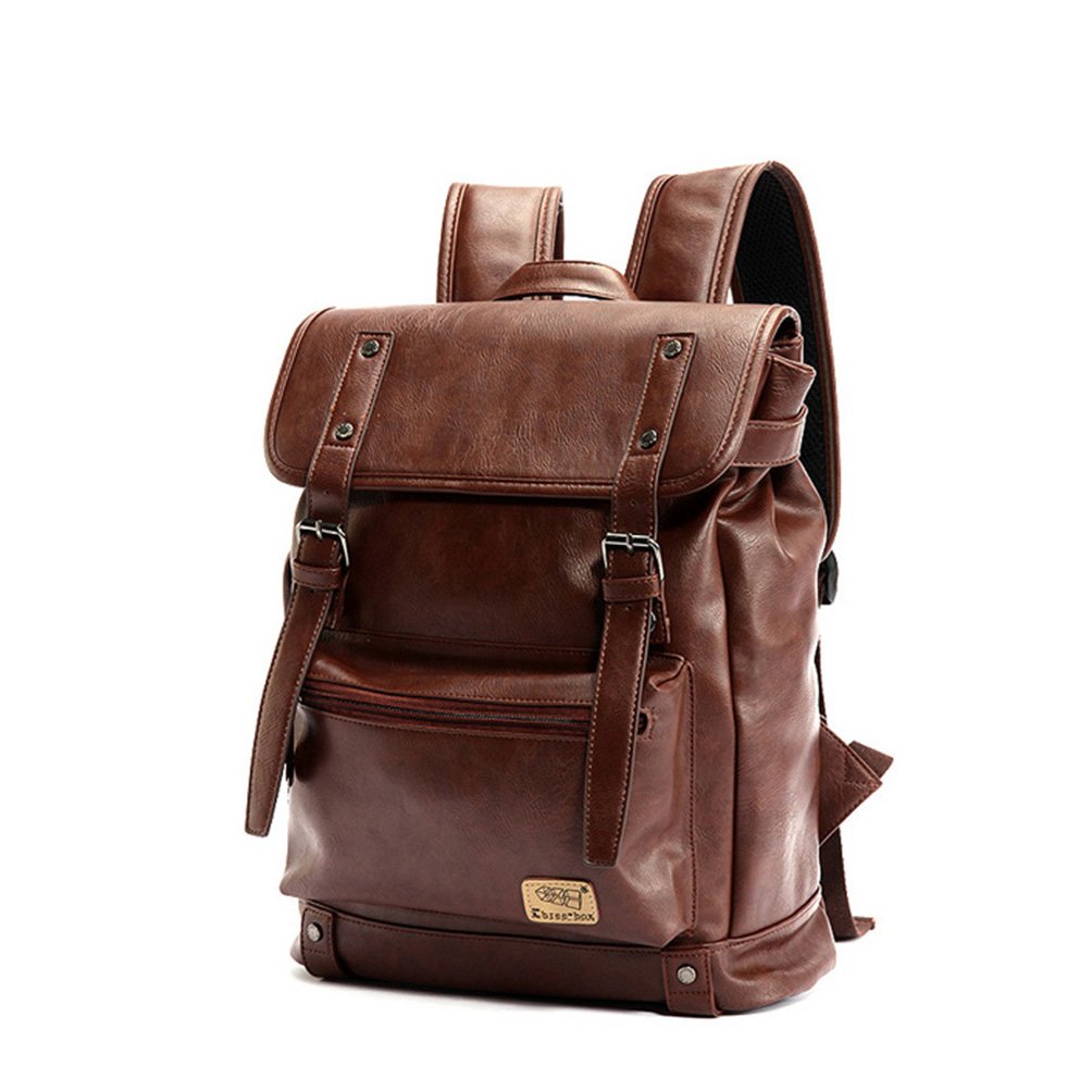 Retrò Vintage Zaini in Pelle PU Esterni Viaggi Zaino Scuola Borsa a Tracolla fit iPad e 14" Laptop Backpack per Uomo e Donna (Caffè)