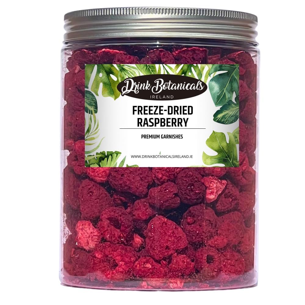 Drink Botanicals Ireland Freeze Dried Raspberries Jar | Fruit | Non GMO Perfect for Baking, Garnishing, Cakes,| Natural Dry Raspberry Pieces (90 Grams)