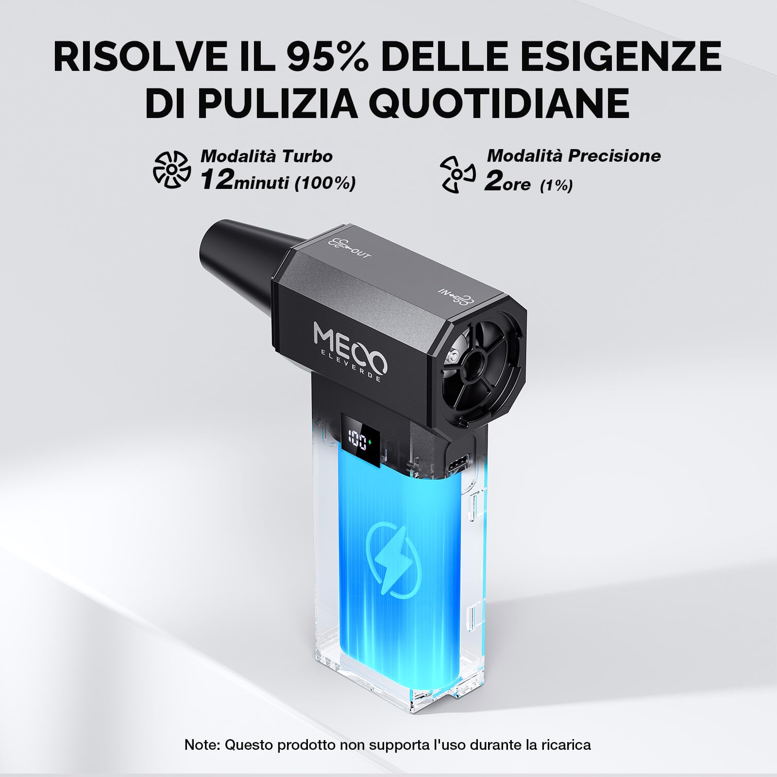 MECO ELEVERDE Soffiatore a Batteria Potente, Aria Compressa Elettrico 220.000 RPM, 100 Velocità, Schermo LED, 8000 mAh, Mini Soffiatore Portatile Air Blower Duster per Pulizia PC, Auto, Tastiera