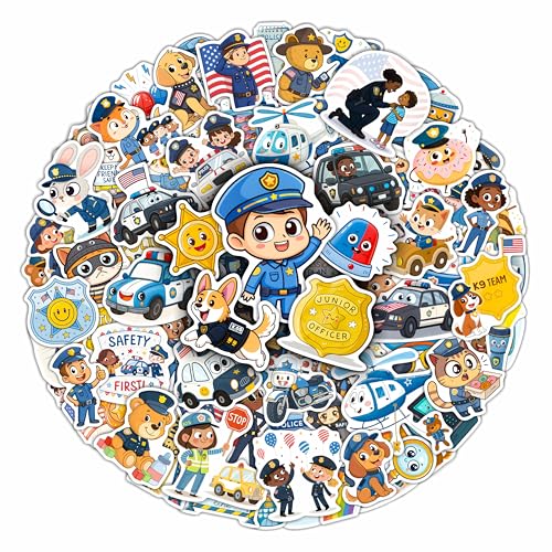 100 PCS Police Stickers Pack Police Car & Policeman Vinyl Stickers for Laptops Water Bottles & Notebooks