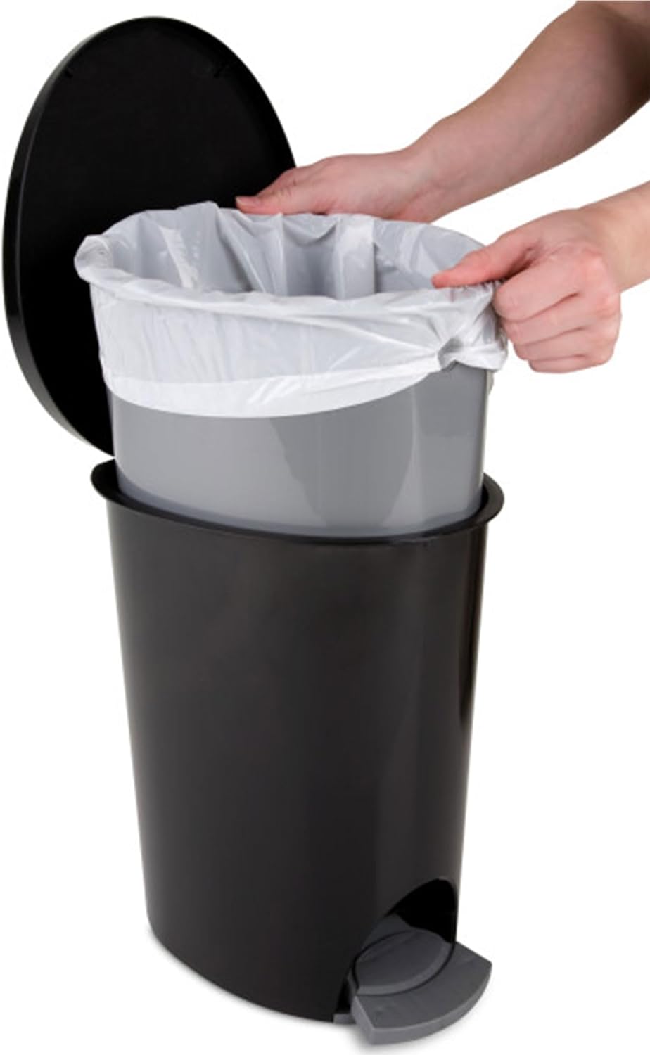 Sterilite 2.6 Gallon Ultra StepOn Wastebasket w/ Lid, Small Plastic Trash Can for the Bathroom, Bedroom, or Dorm, Pedal and Liner, Black, 2-Pack