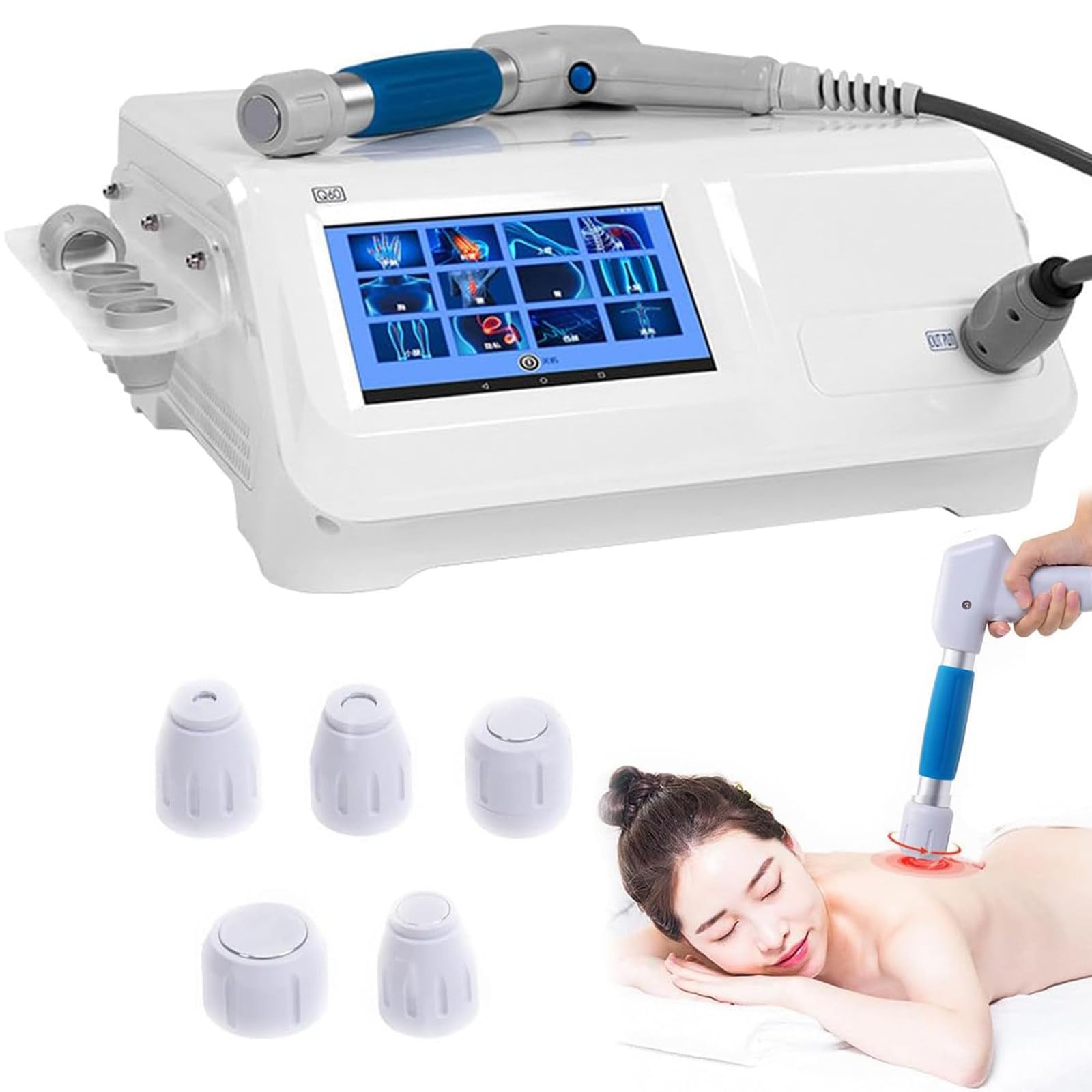Urządzenie do terapii falą uderzeniową, pozaustrojowa terapia falą uderzeniową w przypadku zaburzeń erekcji Body Relax z 5 głowicami masującymi, 12 trybami, proste i łatwe w obsłudze