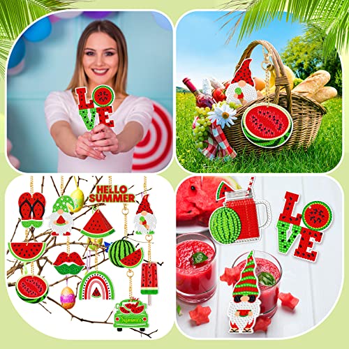 15 Pcs Diamond Art Keychains Watermelon Diamond Painting Keychain Kit Handmade Diy Fruit Gnome Ornaments Keychain Spring Summer Diamond Painting Key Rings For Adult Craft Bag Phone Gift Decoration #TOP3