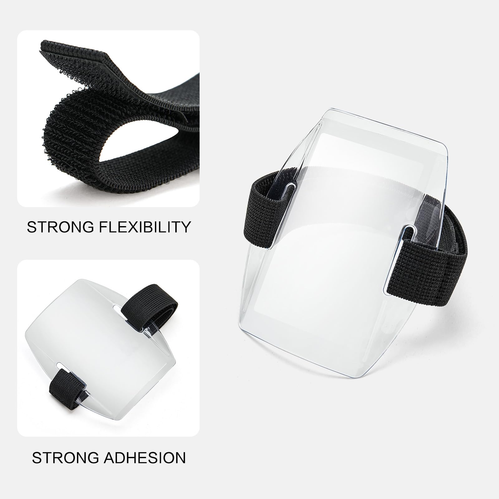 6 soportes para tarjetas de identificación, brazalete impermeable con correa elástica ajustable para personal de oficina, estudiantes, empleados, tamaño universal, transparente