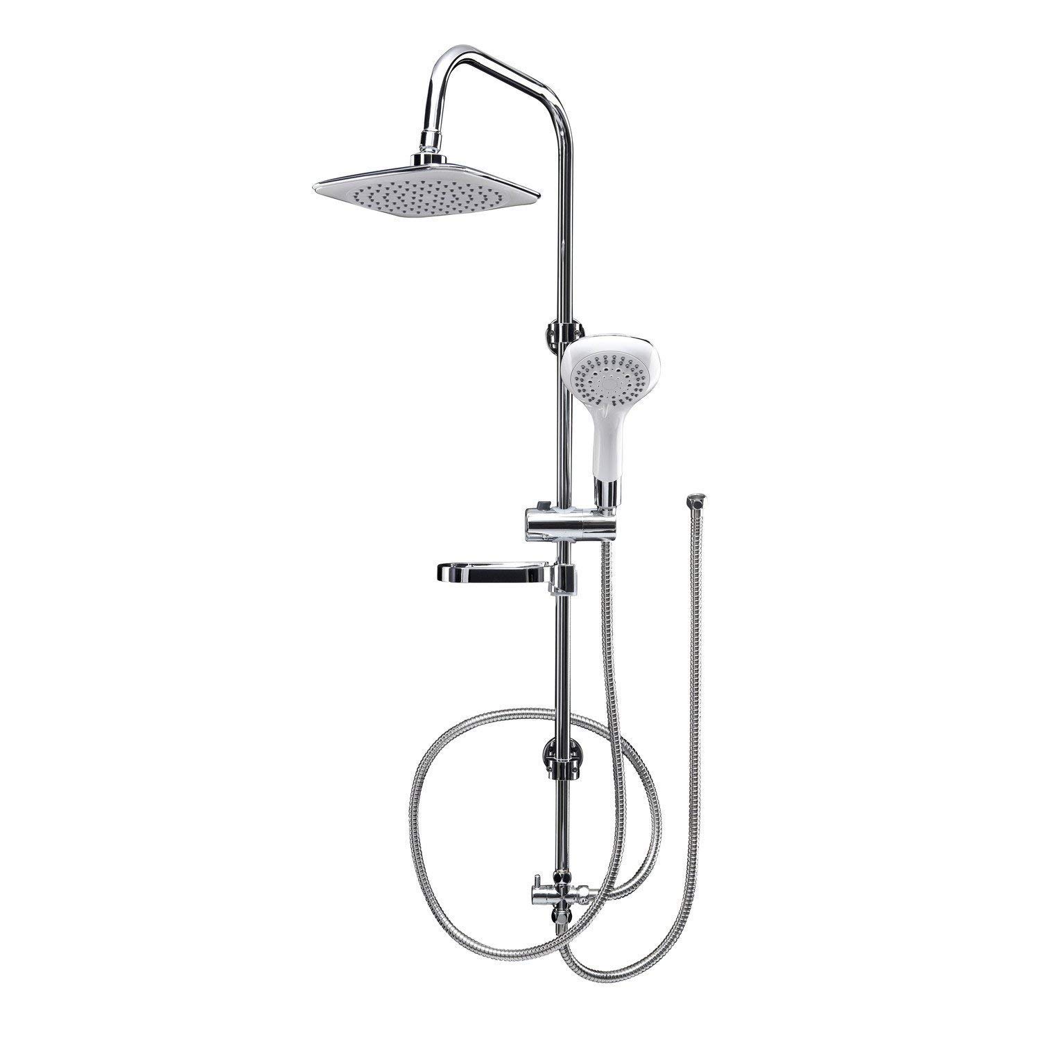 AQUALONA Aquacapri Shower Column, Square Rainfall Shower Head + 5 Spray Handset, Easy Installation, Chrome, 92 x 15 x 16 cm (AQUALONA Aquacapri Shower Column)