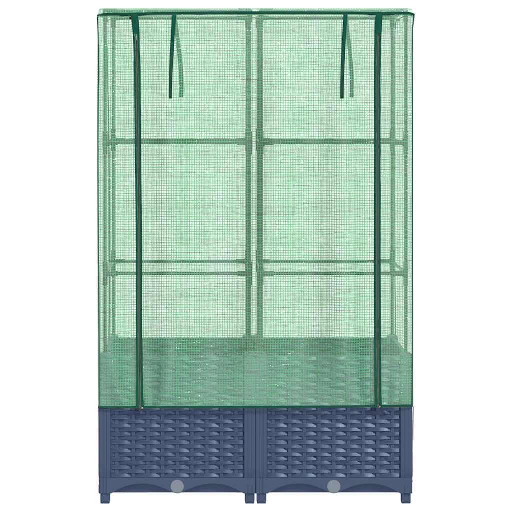 vidaXL Hochbeet mit Gewächshaus-Aufsatz, Pflanzbeet mit Eisenrohr-Rahmen, Gemüsebeet für Garten Terrasse Balkon, Pflanzkasten Frühbeet, Rattan-Optik