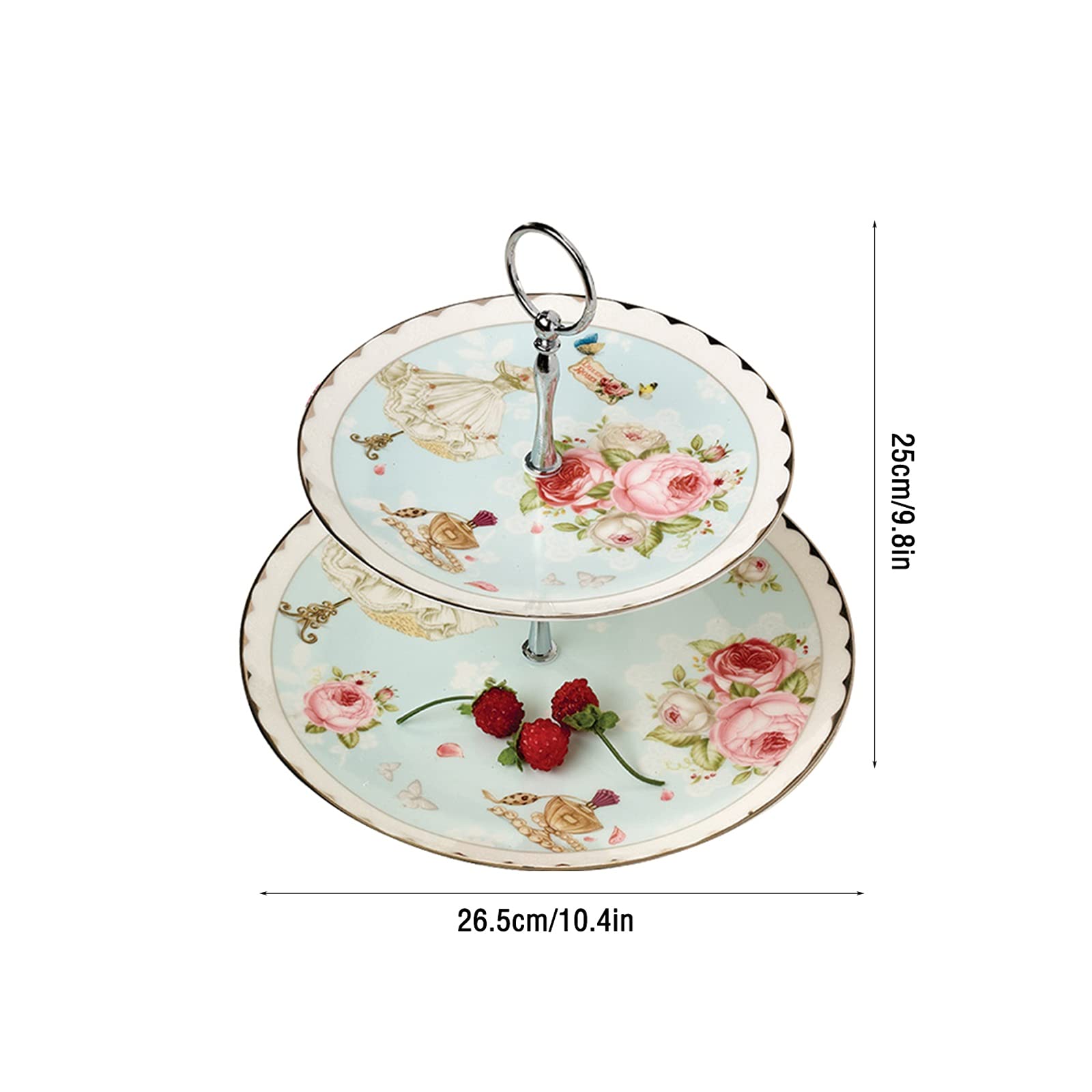 Bandejas para Tartas Soporte de la magdalena de estilo europeo con la manija del postre de cerámica de la pantalla de la exhibición del postre de la capa de doble capa de la bandeja de la bandeja de l