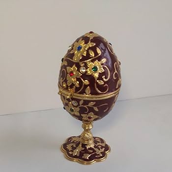 Amazon.co.jp: アンティーク 小物入れ 卵型 赤 オルゴール付