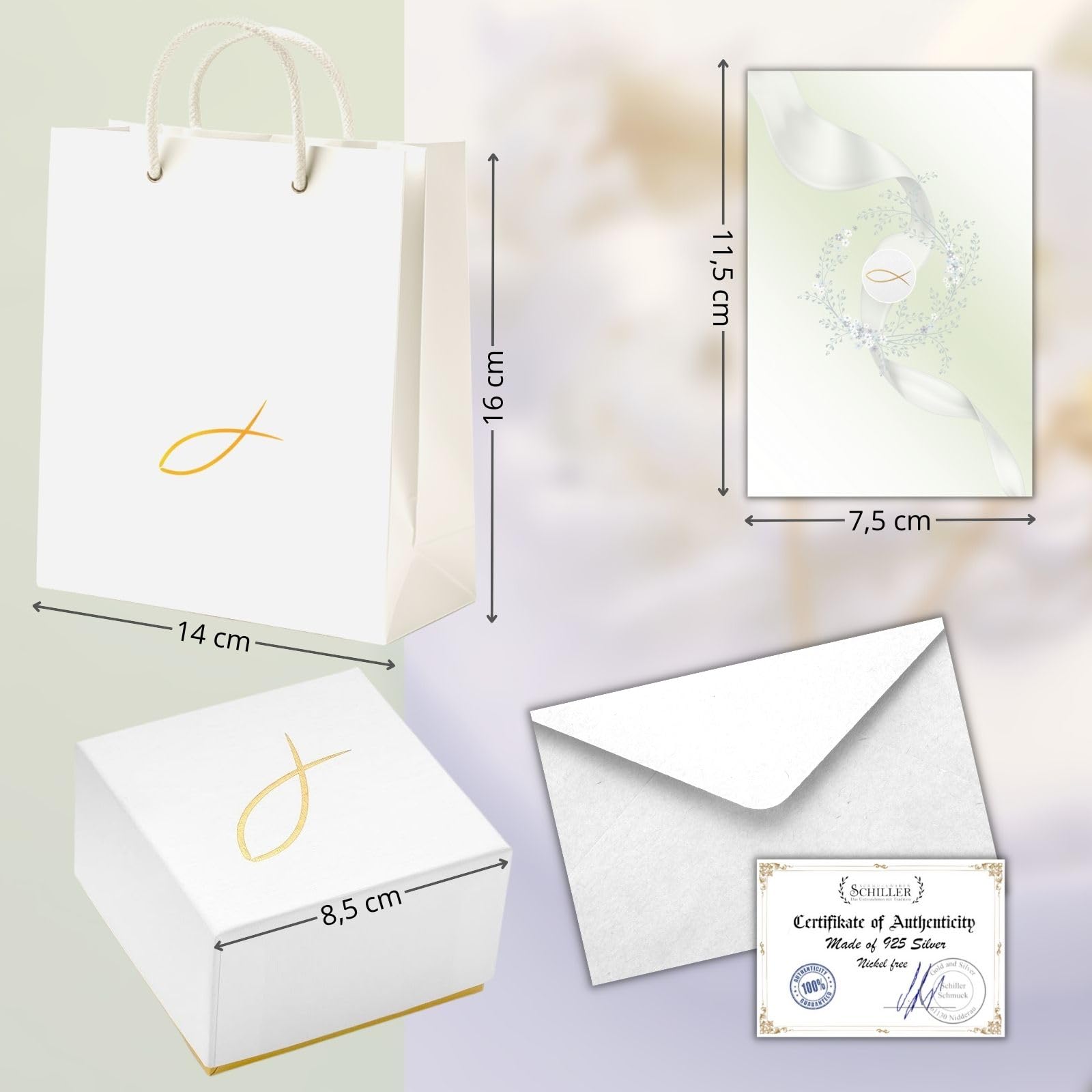 fish Cadena para bautizo niña/niño plata/oro, anillo de bautismo, ángel de la guarda, colgante de ángel, collar para niños, joya para bautizo, regalo de nacimiento, tarjeta y caja de regalo