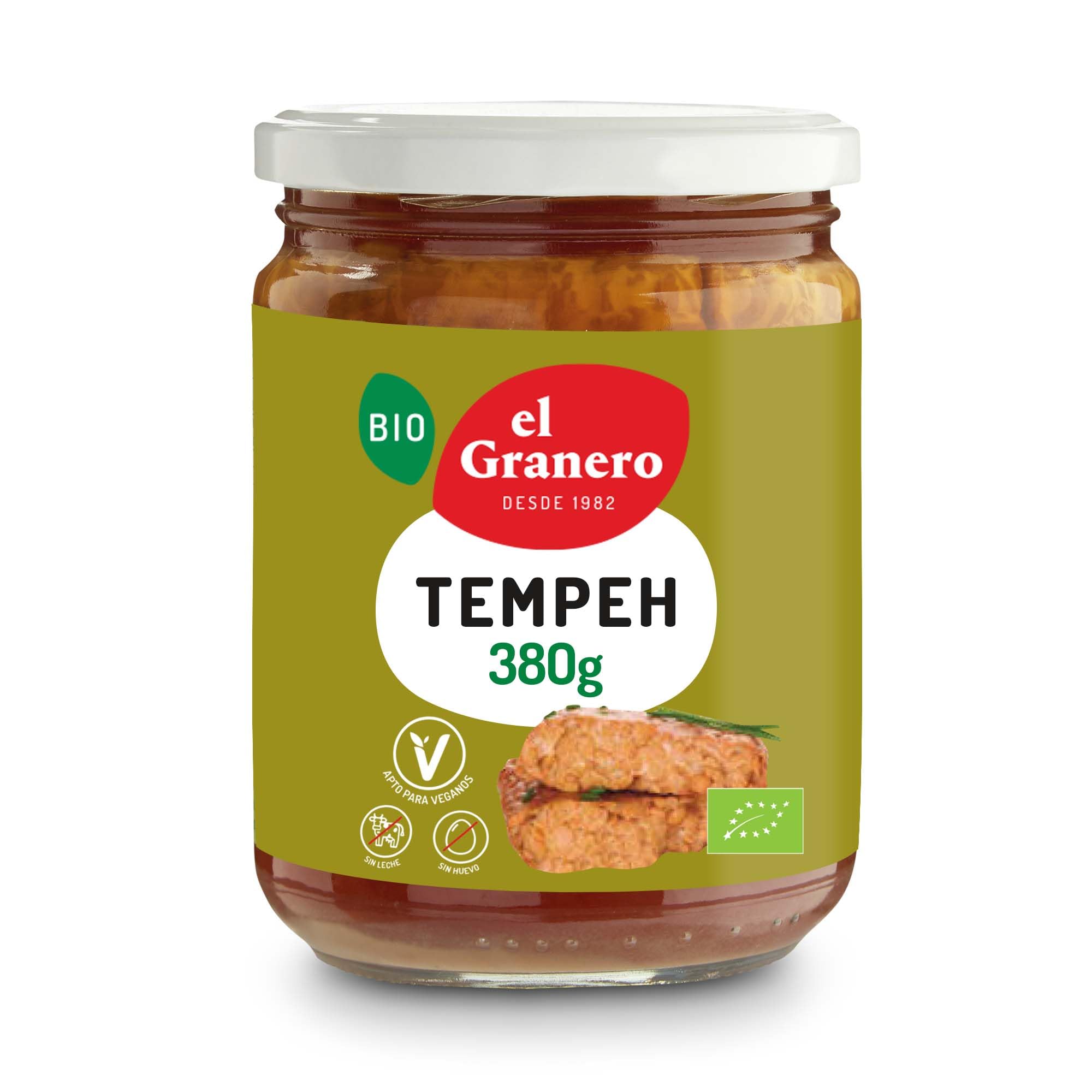 El Granero Integral - Tempeh en Conserva BIO - 380 g - Carne Vegetal de Soja Fermentada y Shoyu - Alimento Rico en Fibra y Proteínas - Apto para Veganos